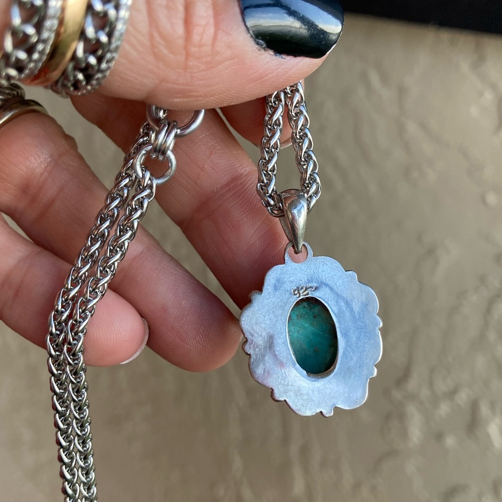 925 sterling silver turquoise charm on stainless steel chain necklace boho stone - Picture 5 of 15